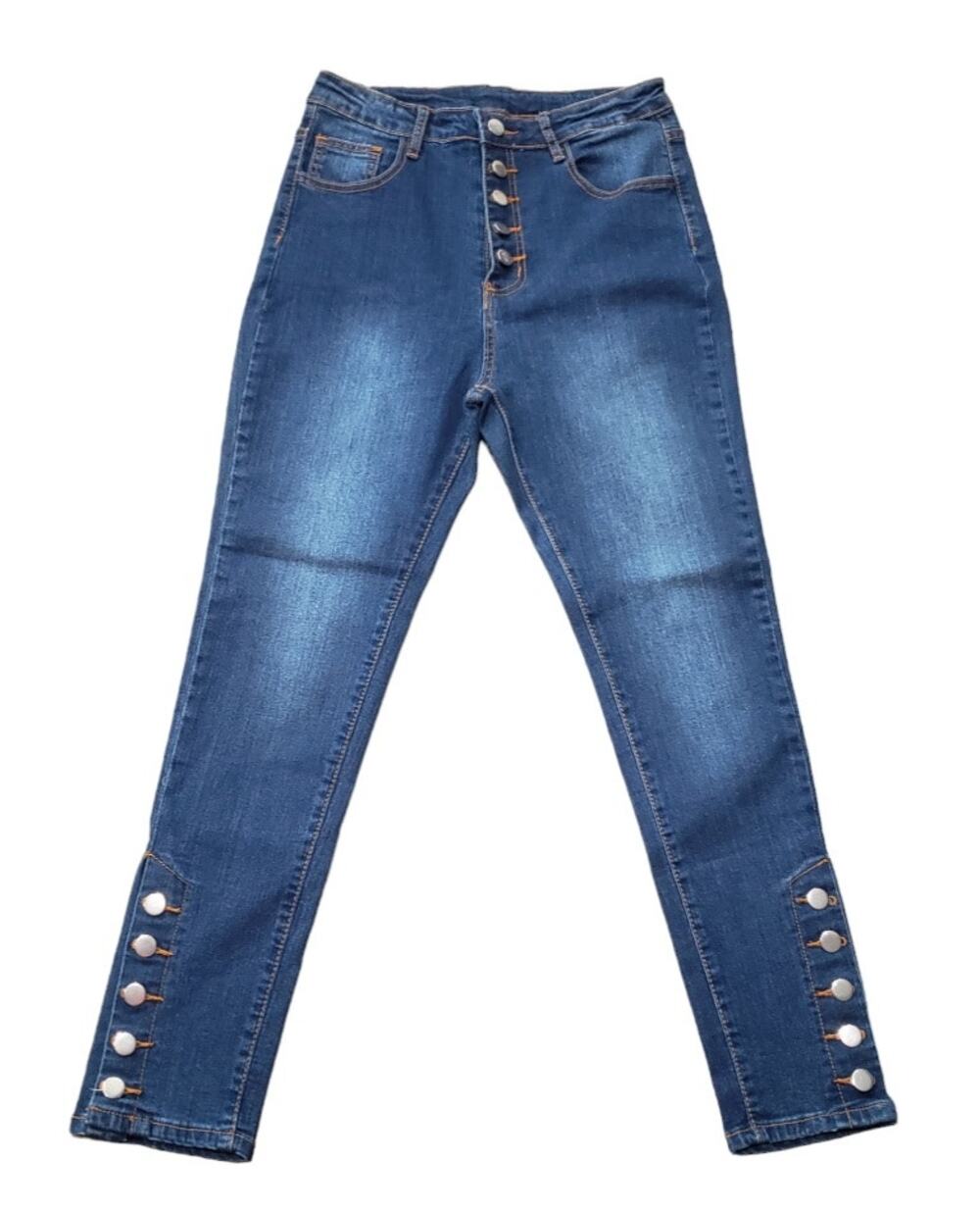 Shein Dark Washed Blue Denim Button Up Straight Leg Jeans | Size 6 Medium